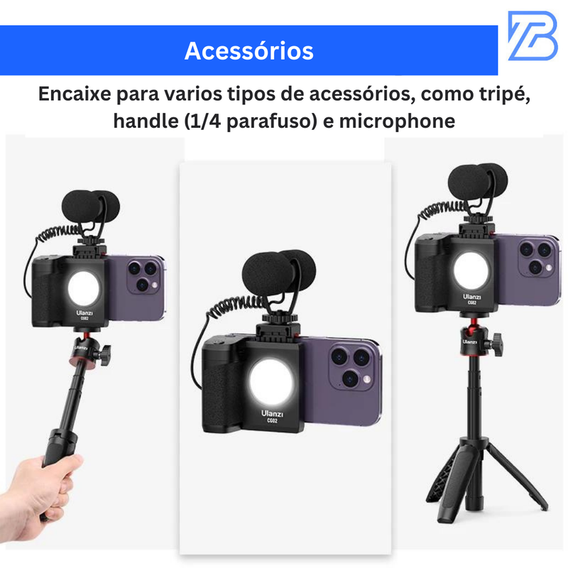 Suporte de mão com Luz adicional + Controle Bluetooth