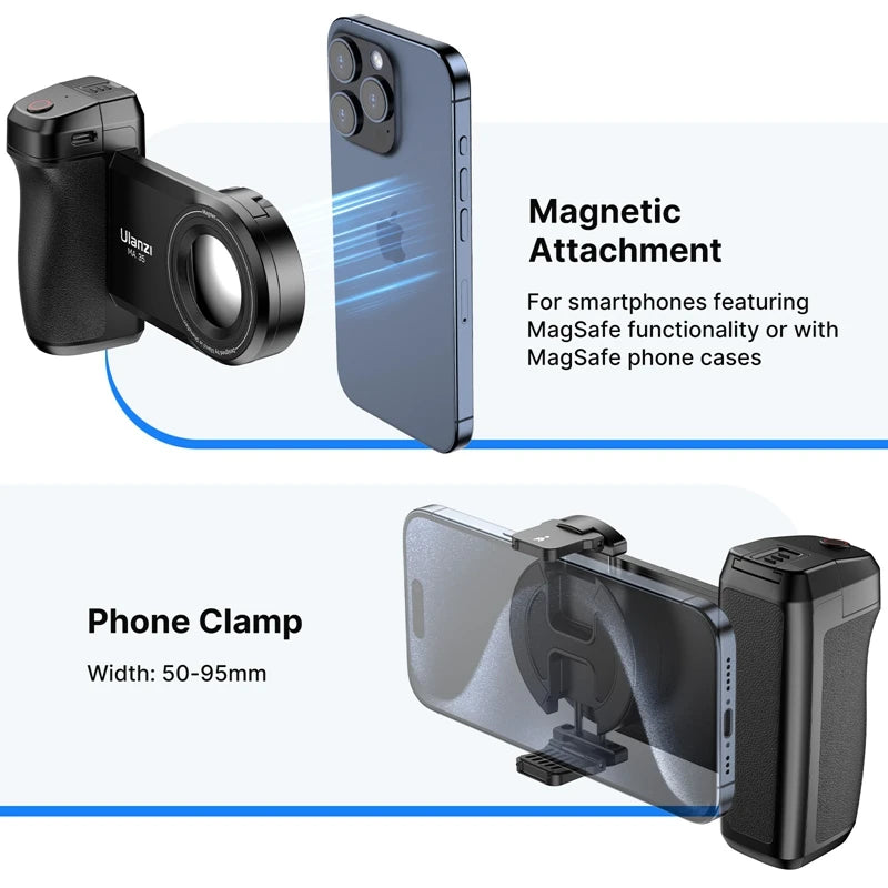 Magsafe Smartphone Camera Shutter Grip, Bluetooth Selfie Handle, Estabilizador de foto, Posição Horizontal e Vertical, MA35