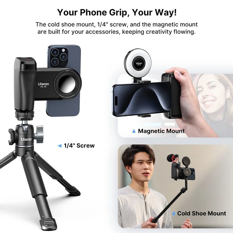 Magsafe Smartphone Camera Shutter Grip, Bluetooth Selfie Handle, Estabilizador de foto, Posição Horizontal e Vertical, MA35