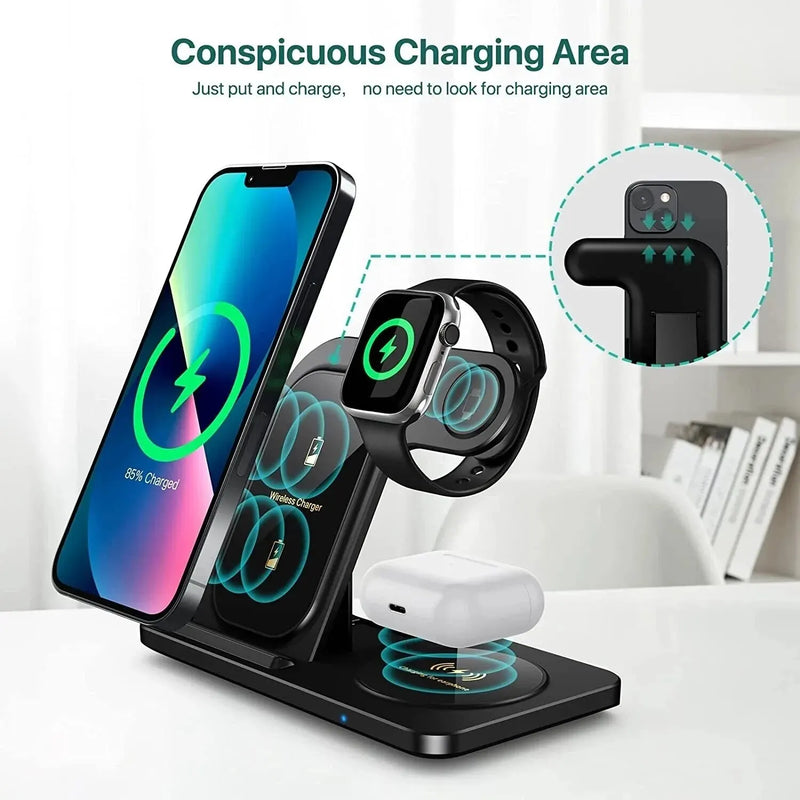 Carregador sem fio Stand Pad para iPhone, dobrável Estação de Carregamento Rápido Dock, iWatch 8, 7, SE, AirPods Pro, 15, 14, 13, 12, X Max, 3 em 1