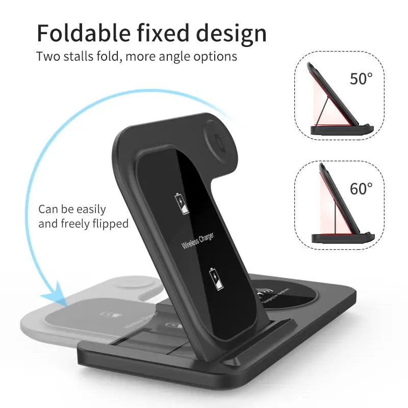 Carregador sem fio Stand Pad para iPhone, dobrável Estação de Carregamento Rápido Dock, iWatch 8, 7, SE, AirPods Pro, 15, 14, 13, 12, X Max, 3 em 1