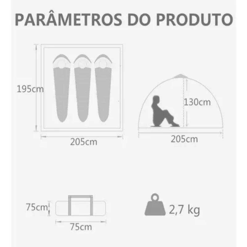 Barraca automatica de acampamento impermeável para 3-4 pessoas - 210x200x130cm